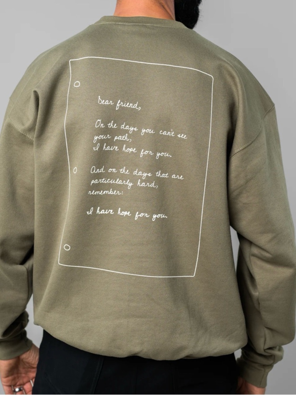 TWLOHA To write love on her Arms DEAR FRIEND SWEATSHIRT sz S Spellout Green